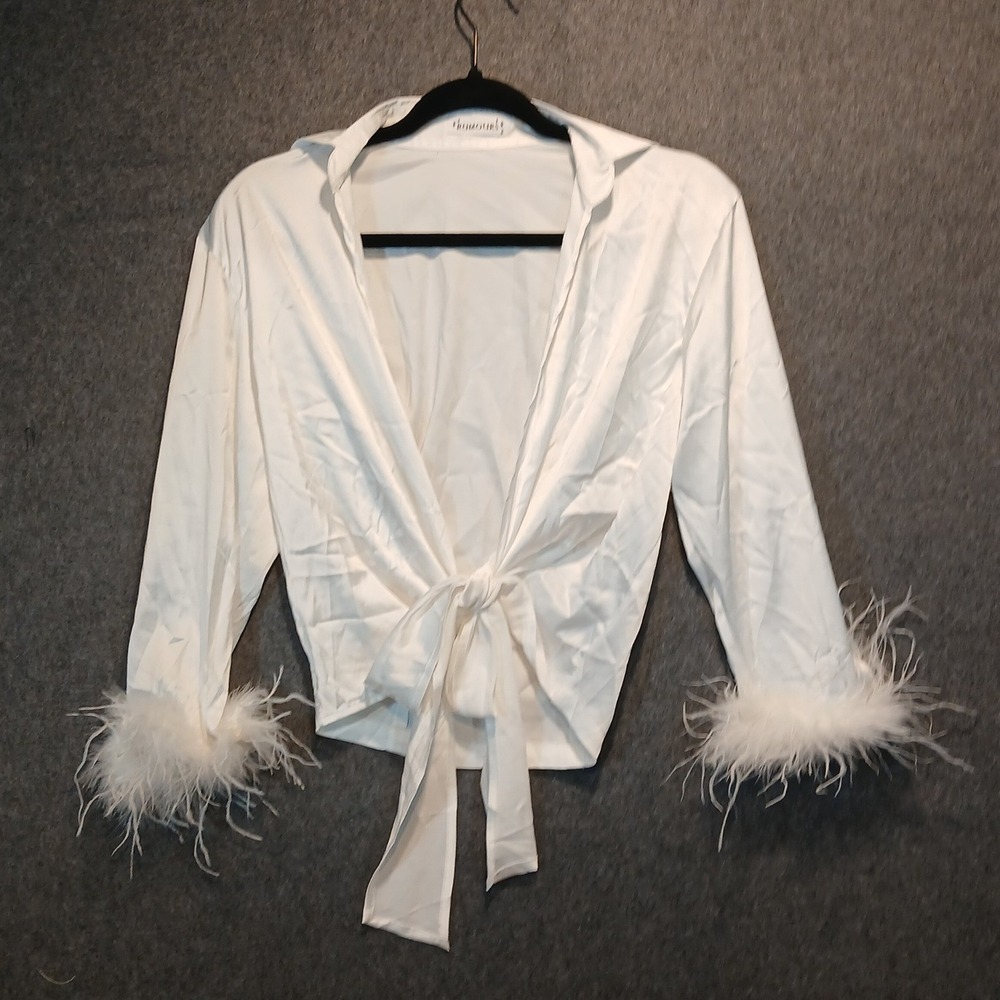 Rumors sz S 3/4 sleeve top marabou 90s y2k chic preppy coquette angel core